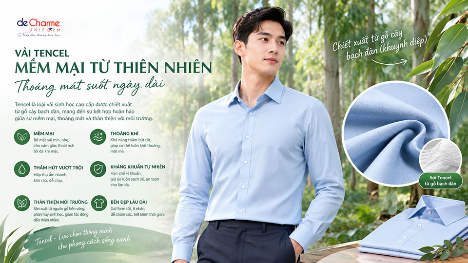 vải tencel, mềm mại, thoáng mát và thên thiện môi trường