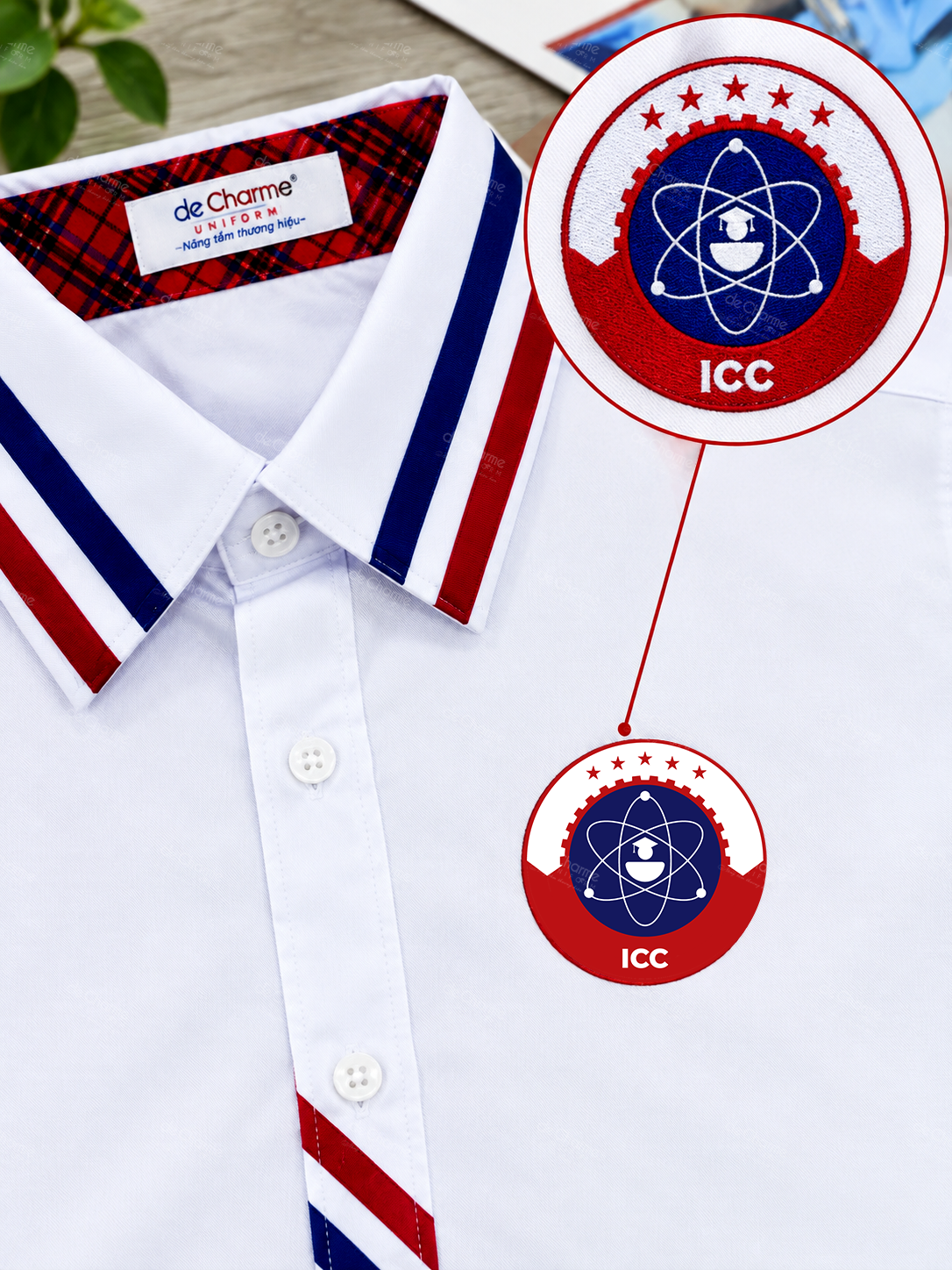 đồng phục sinh viên logo thêu sắc nét