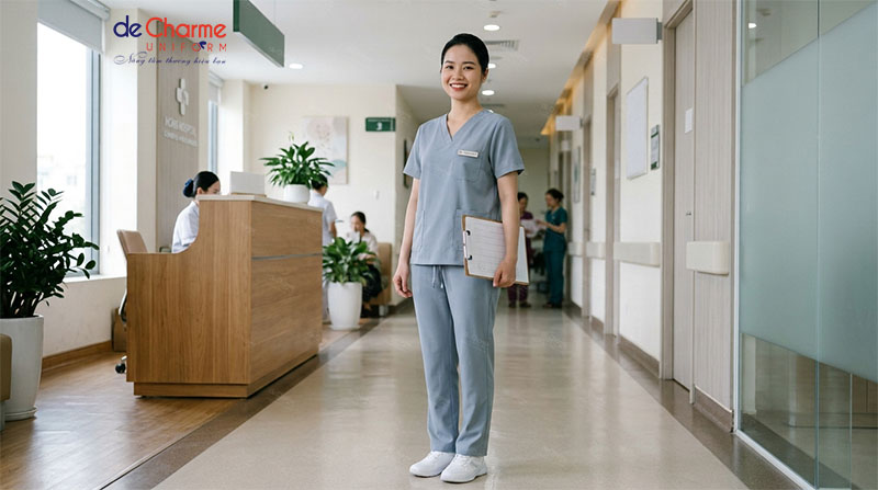 Mẫu áo điều dưỡng cổ V năng động