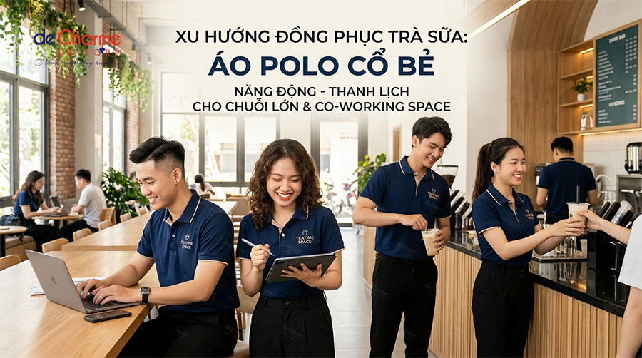 đồng phục quán trà sữa, mẫu áo thun có cổ
